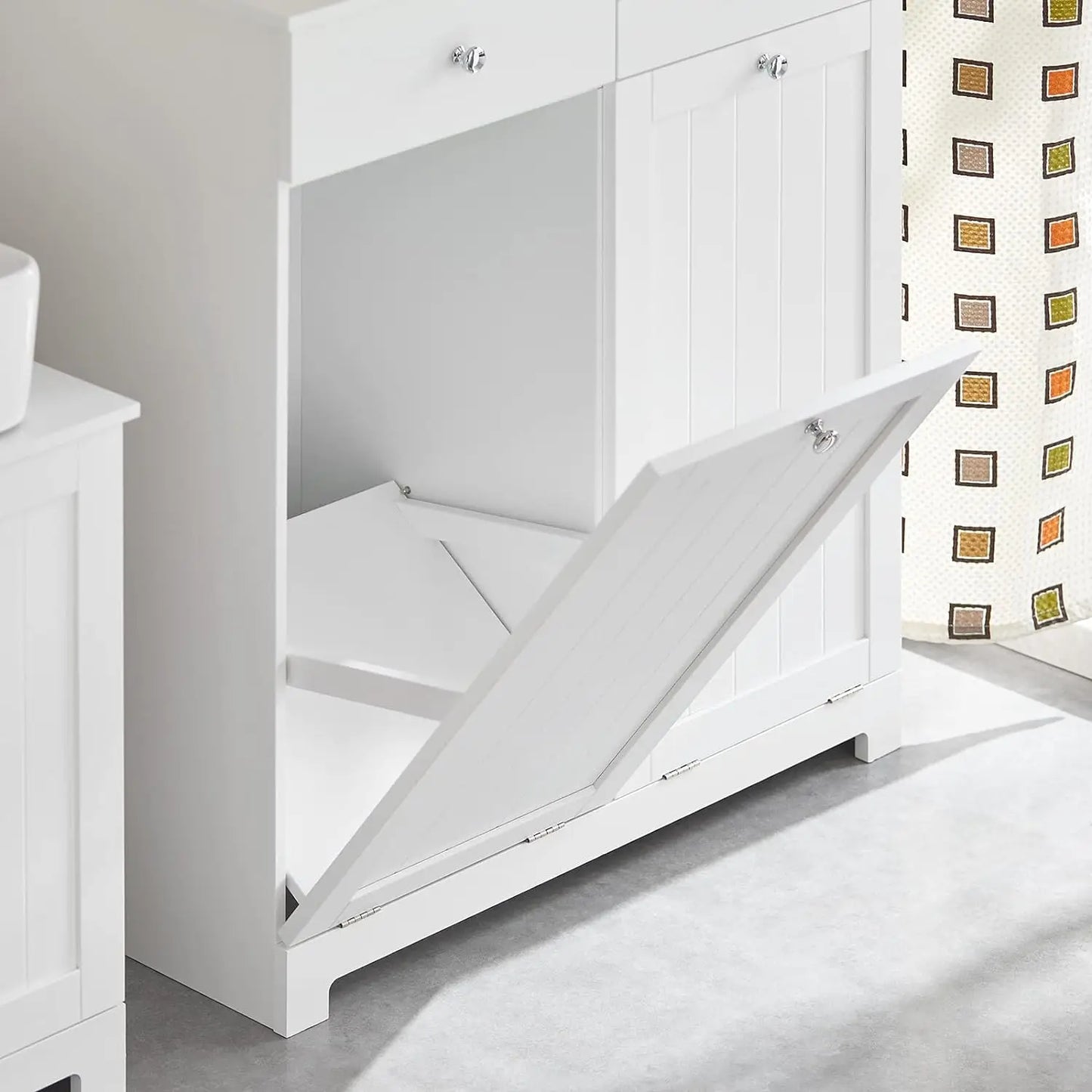 White Bathroom Laundry Cabinet Hamper