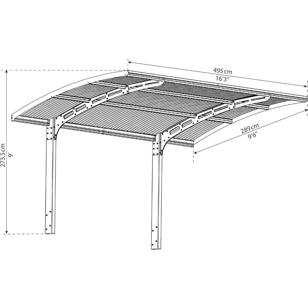 Canopia Arizona 10 Ft. X 16 Ft. X 9 Ft. Wave 5000 Single Carport Aluminum Metal Frame and Polycarbonate Panels Car Port