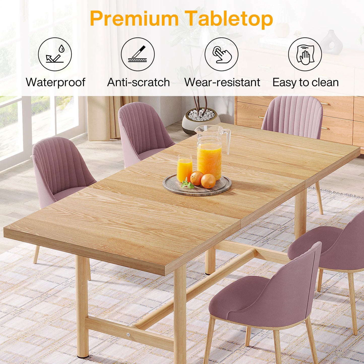 63" Rectangular Dining Room Table for 6,