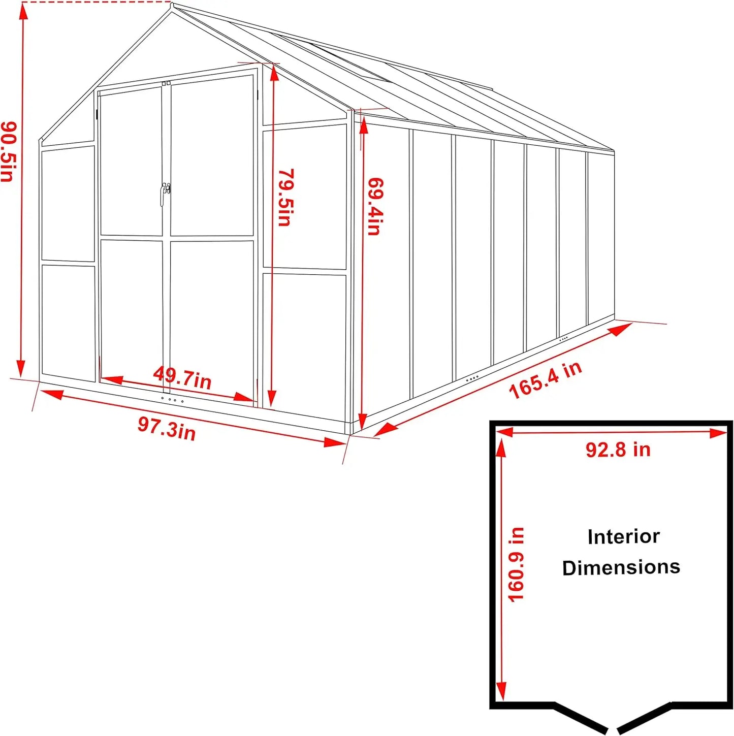 8' x 14'  Walk-in Green House for Winter Garden