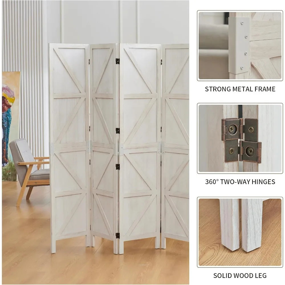 Room Divider, 6 Panel Tall Folding Privacy Screens, White, Wood Freestanding Partition Wall Dividers, Temporary Wall