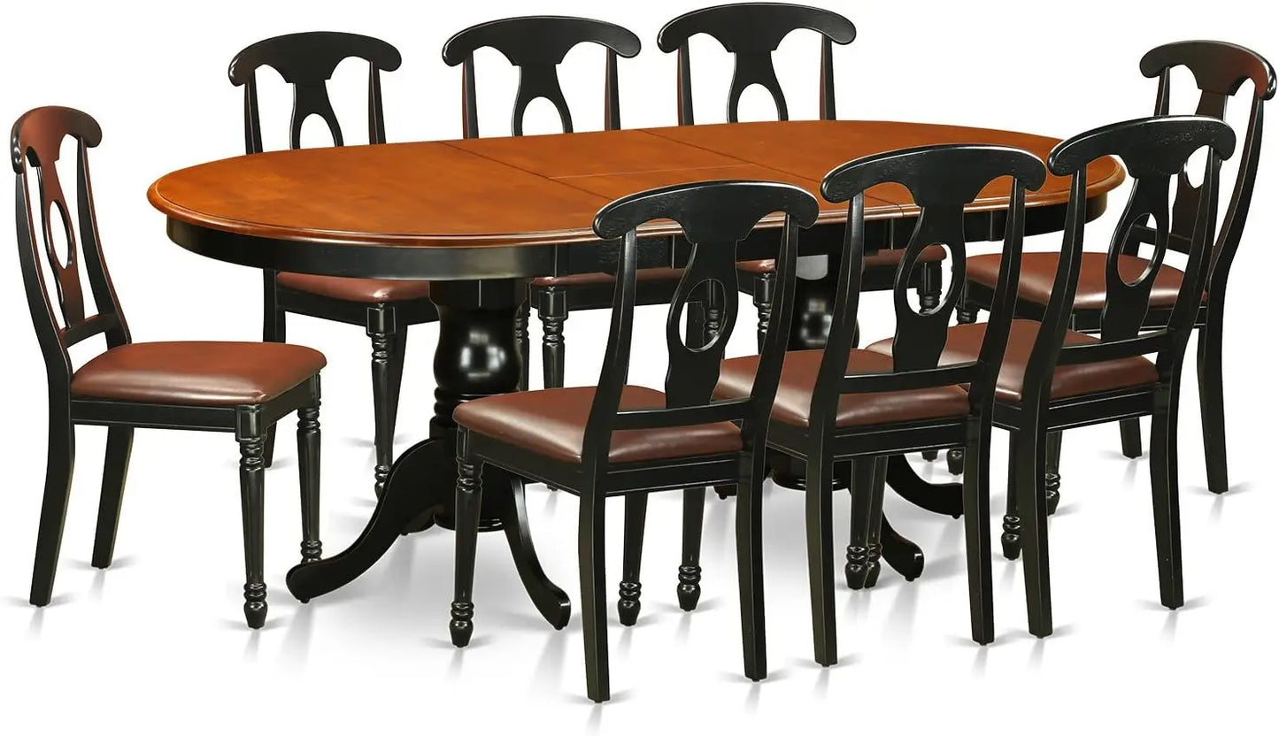 9 Pc Dining Table with 8 Wooden Chairs