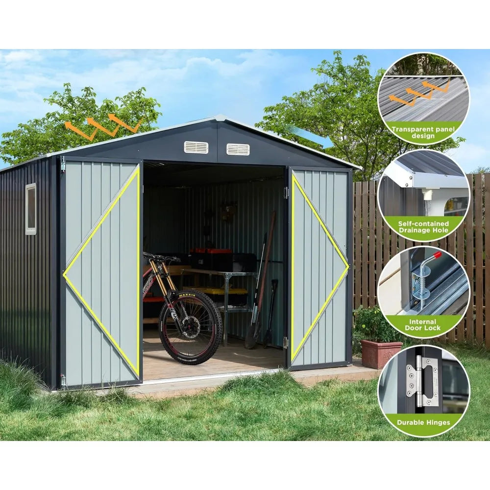 10x12x7.5 FT Outdoor Storage Galvanized Steel Sheds