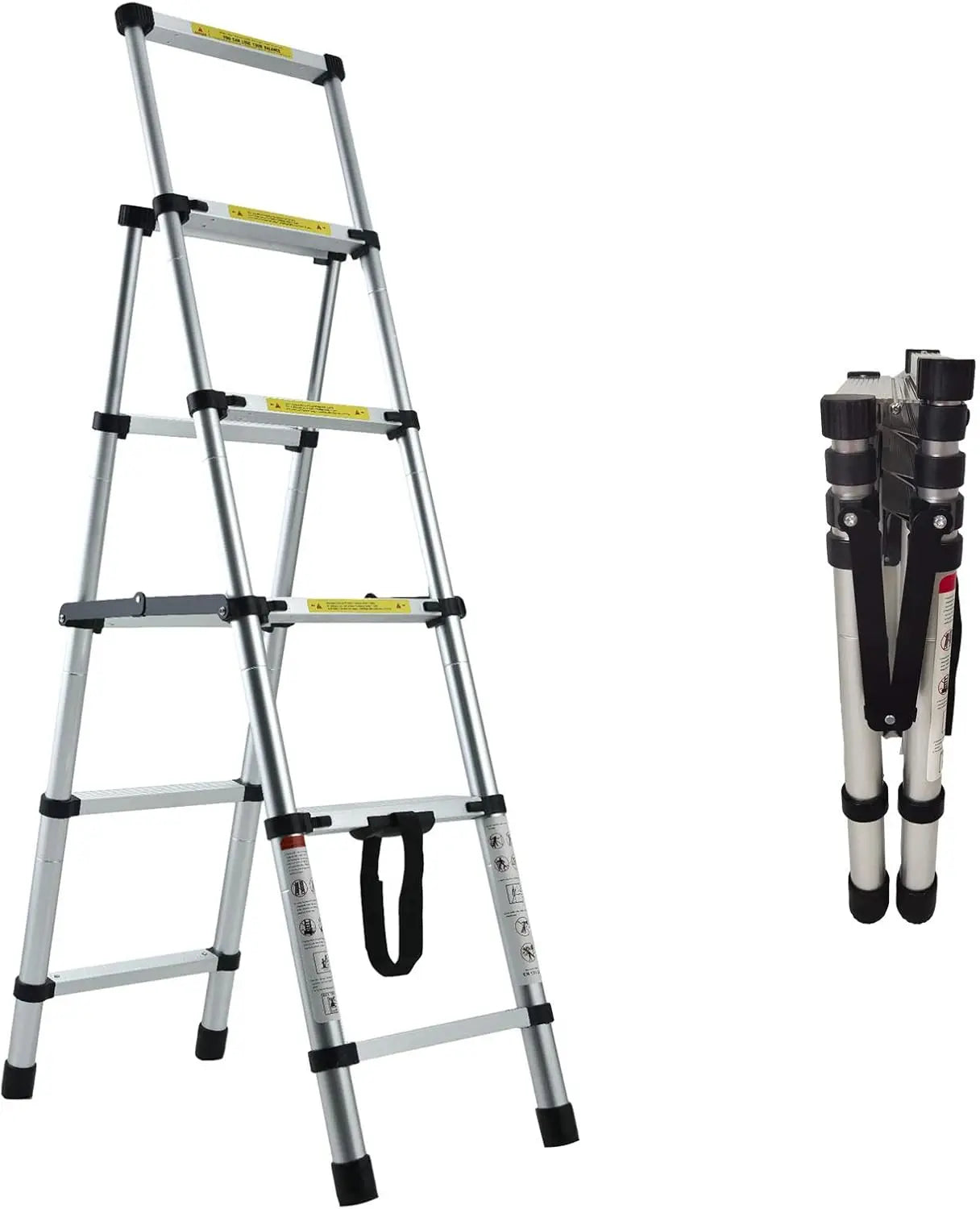 16.5ft Telescoping Ladder A-Frame Extension Portable Aluminum Telescoping 16 Steps Ladder EN131 Certified 330lb Load