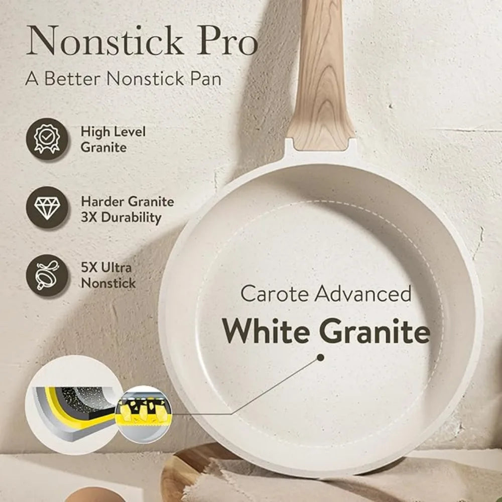 White Granite Induction Cookware Nonstick Cooking Set