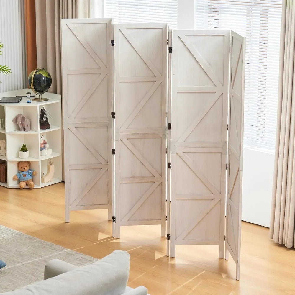 Room Divider, 6 Panel Tall Folding Privacy Screens, White, Wood Freestanding Partition Wall Dividers, Temporary Wall