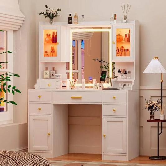 White Makeup Vanity Desk w/Mirror and Lights