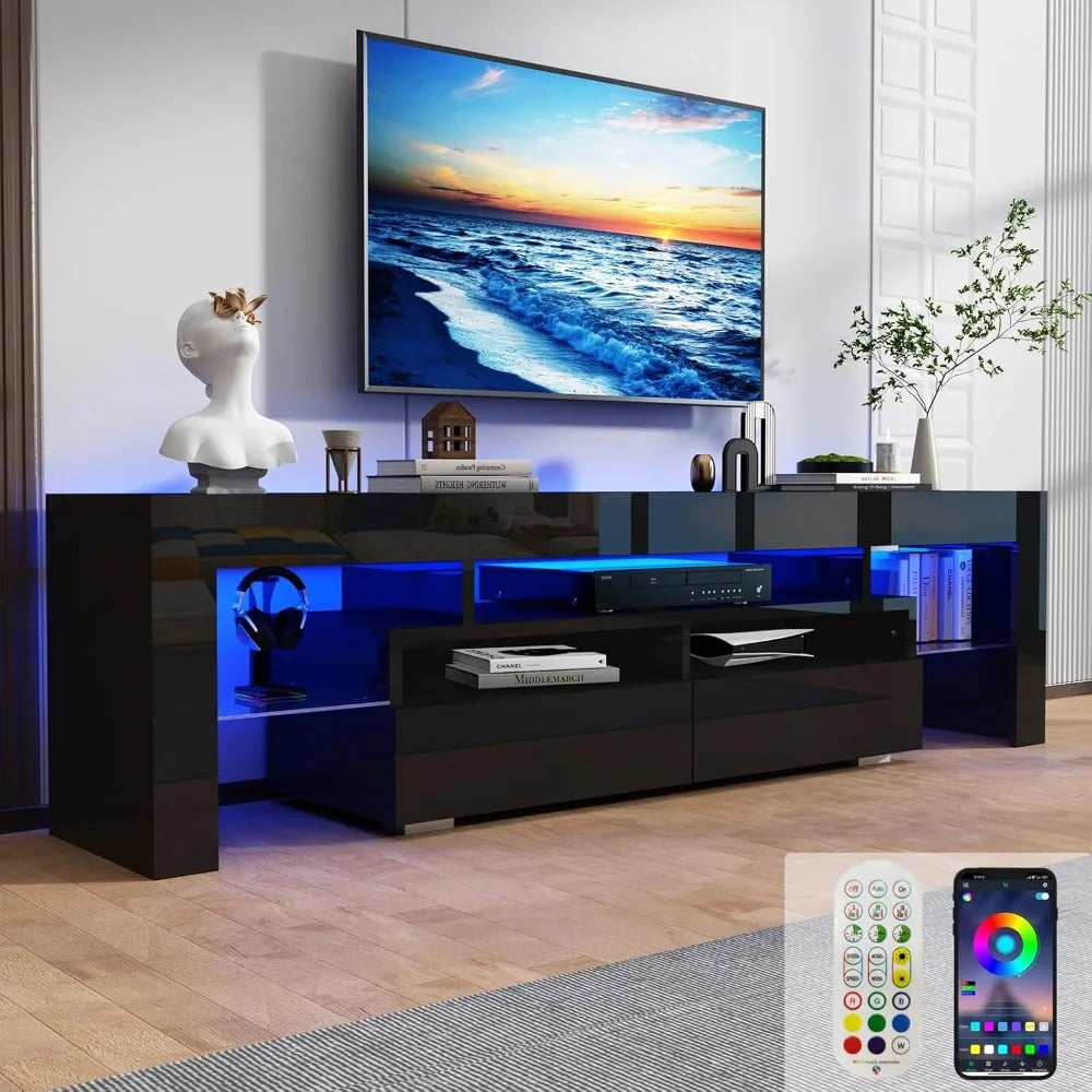 Modern LED Black TV Stand High Gloss