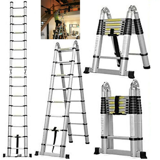 5M Telescopic Folding Ladder with Stabilizer Bar