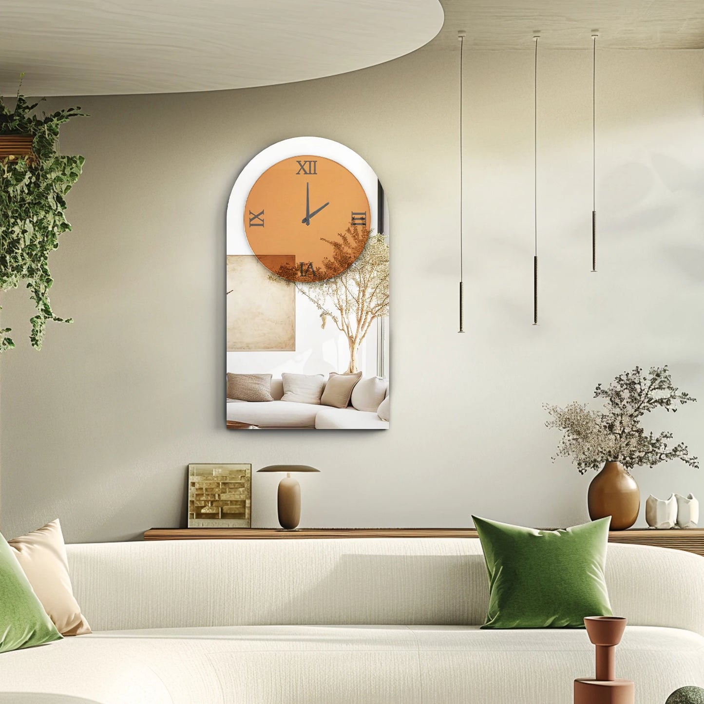 Arched Tinted Glass Wall Mounted Clock