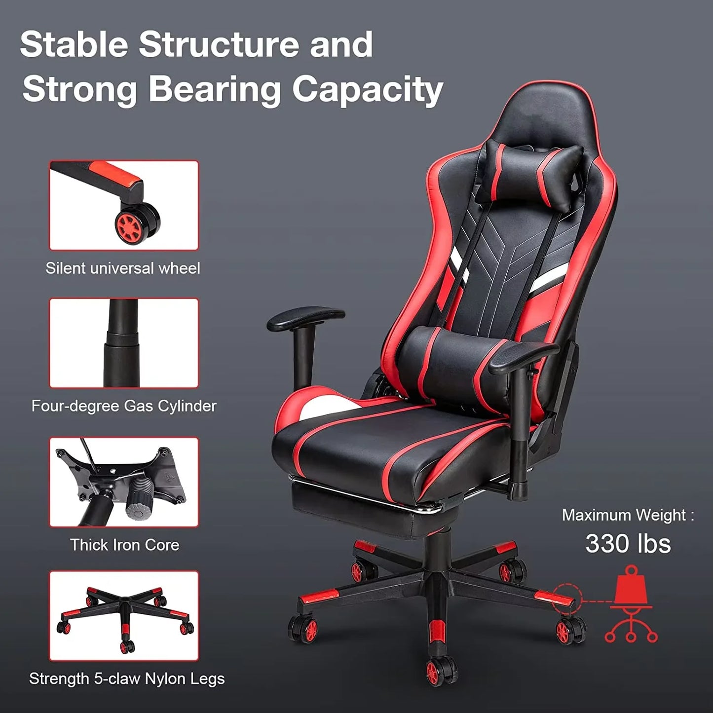 Massage Gaming Chair 7-Point Adjustable Seat Height