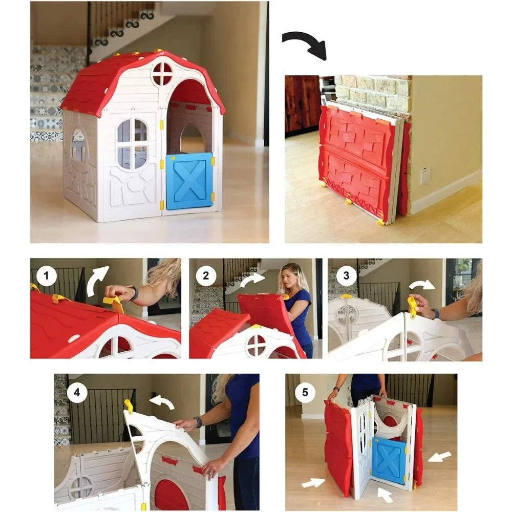 Foldable Playhouse, Portable Game Cottage w/ Windows, Door