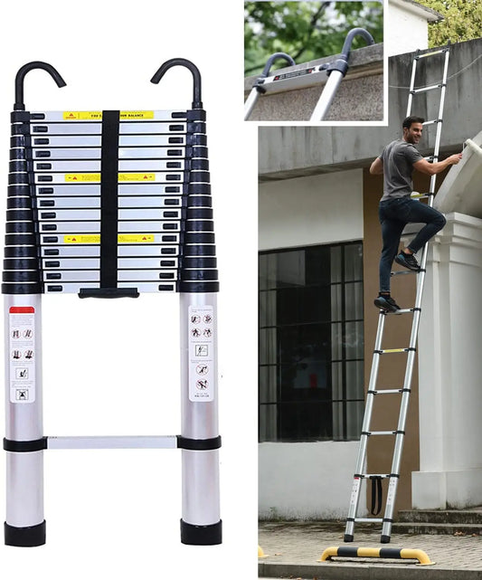 Telescopic Ladder 6.2m w/Detachable Hooks Extendable Steps
