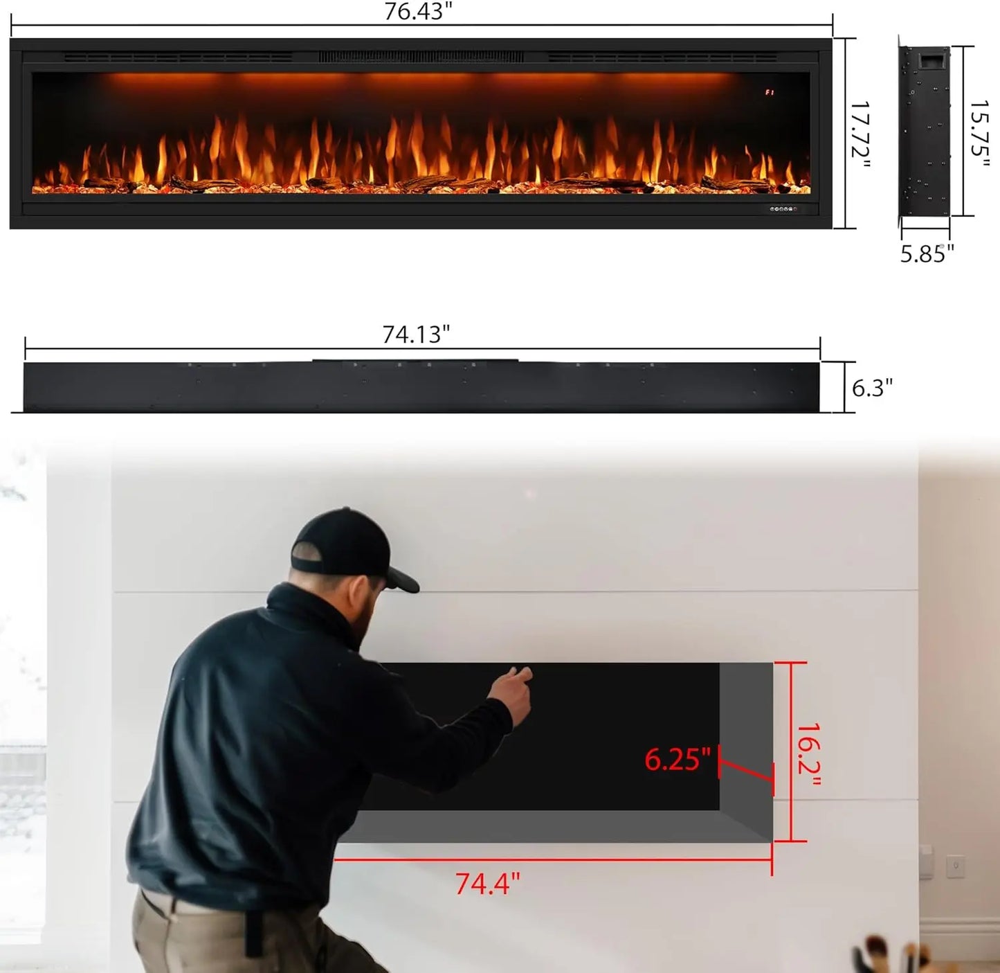 Wall Mounted Electric Fireplaces Heater/Flame Colors