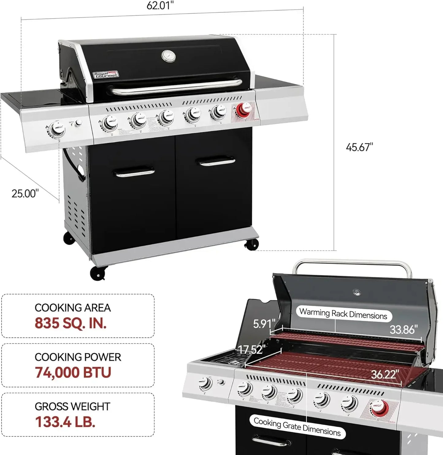 6-Burner Propane Grill w/Sear & Side Burner