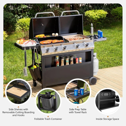 5 Burner Propane Grill and Griddle Combo