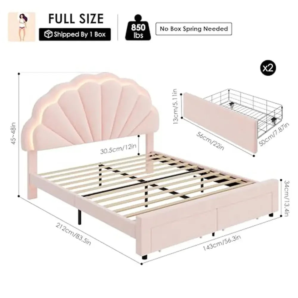 Adjustable Pink LED Upholstered Bed Frame