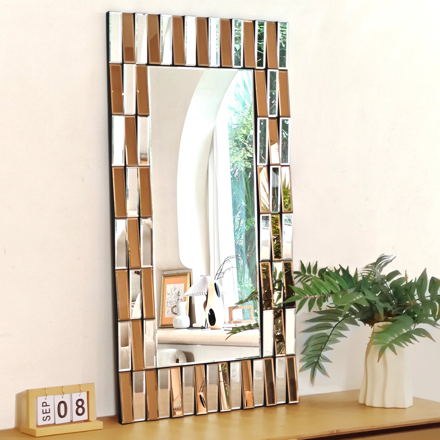 Silver+Tawny All Glass Framed  Wall Mirror