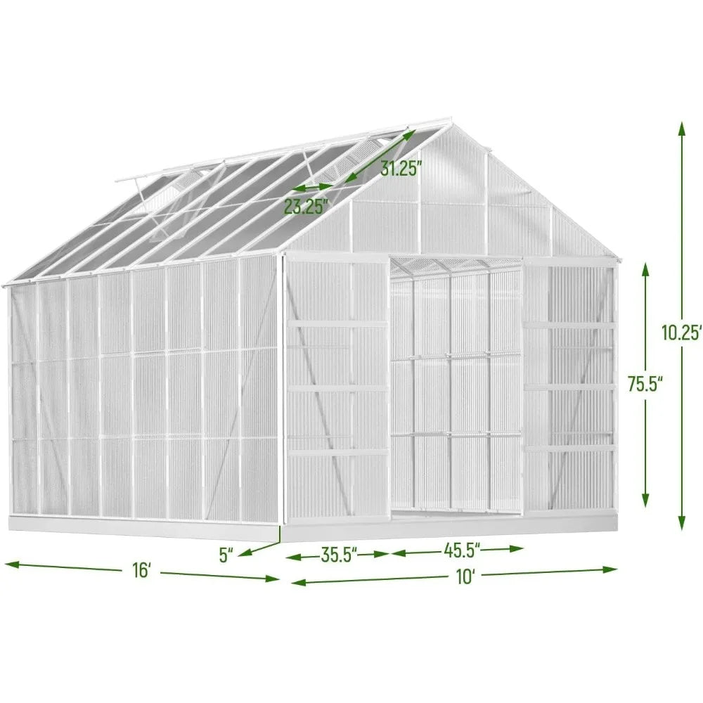 Greenhouse with Adjustable Roof Vent, Sliding Door