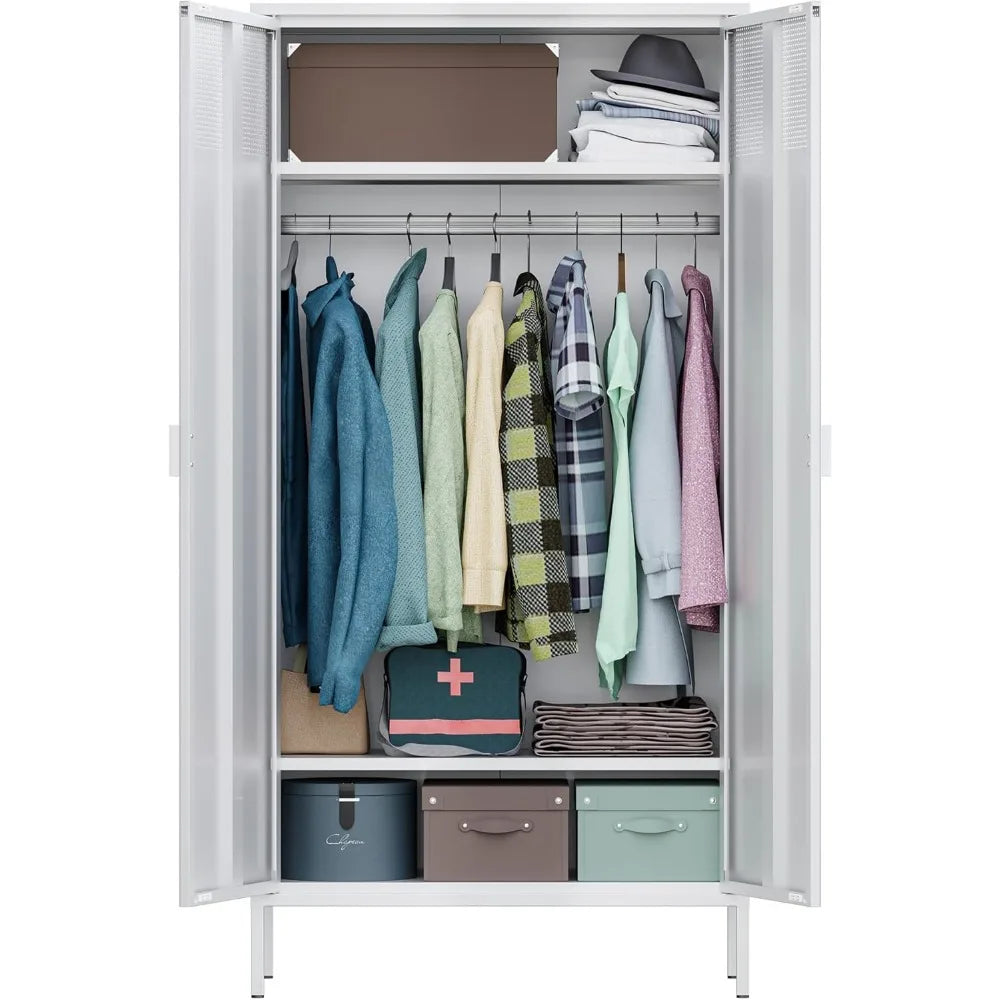 71- Inches  Metal Wardrobe Cabinet With Hanging Rod