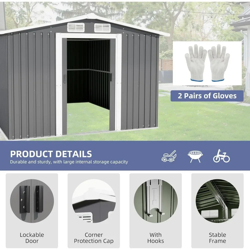 Metal Garden Shed with Lockable Sliding Doors