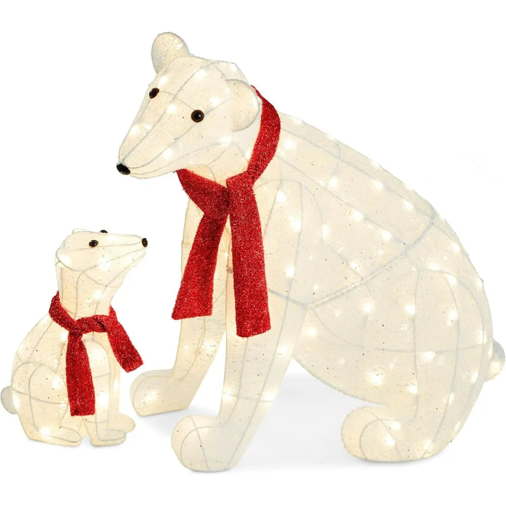 32 Inch 2-Piece Lighting Polar Bear Christmas Decoration