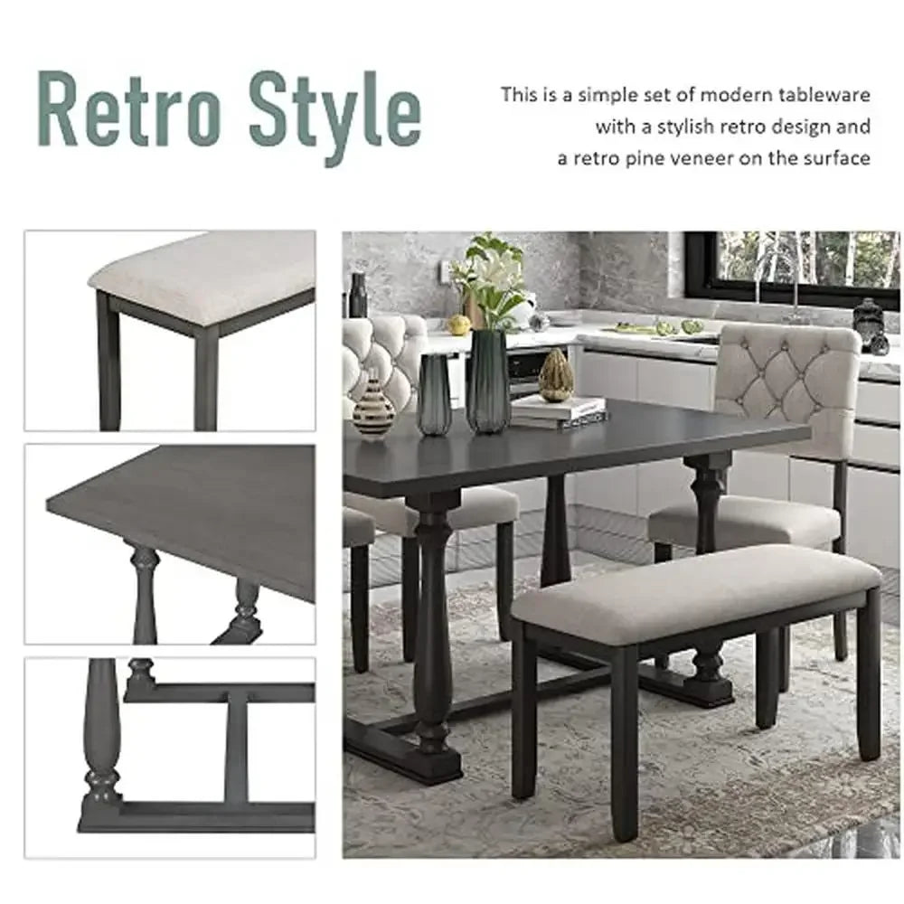 Retro Style Wooden Dining Table Set