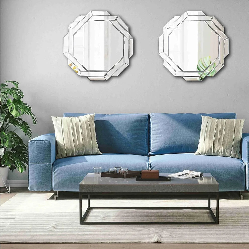 Spiral Frameless Beveled Wall Mirror, Silver