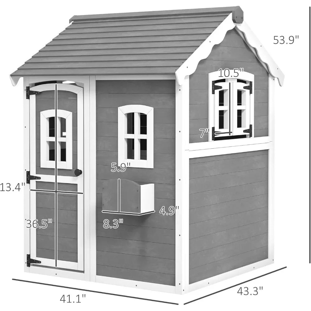 Wooden Playhouse w/ Floor, Door, Windows, Planter Box