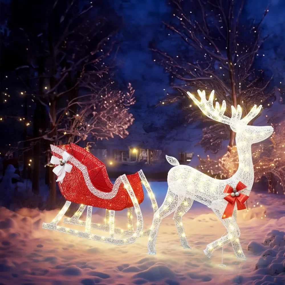 Lighted Reindeer and Sleigh