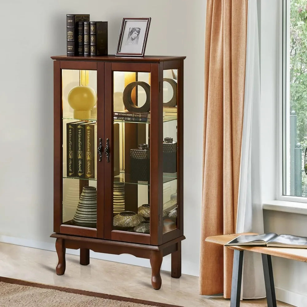 Wooden Lighted Curio Display Storage Cabinet