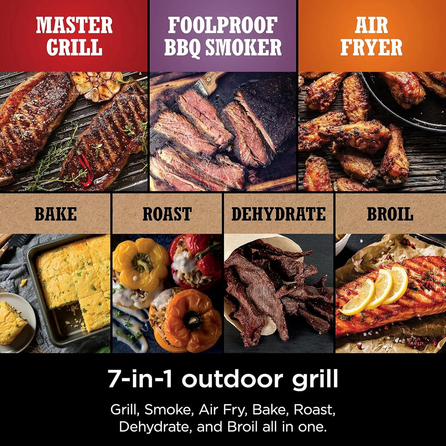 Pro 7-in-1 Grill & Smoker with Thermometer