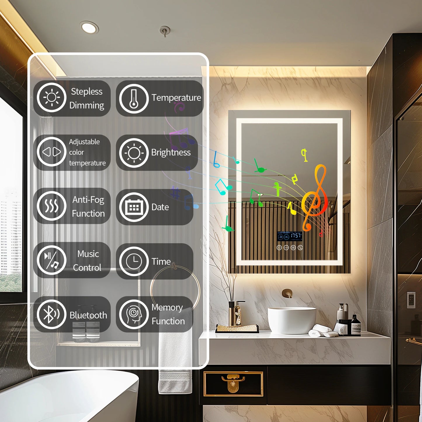 Square LED Lighted Bathroom Mirror