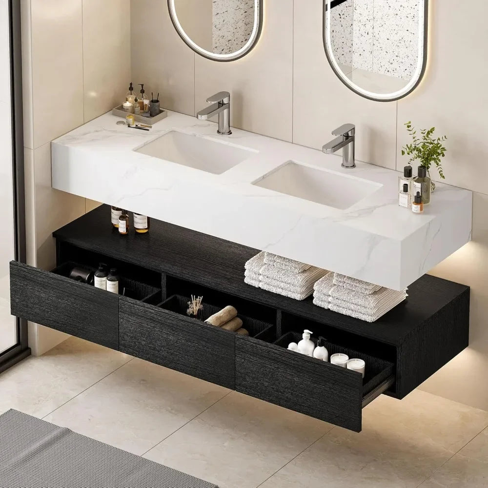 60 Inch Floating Vanity Bathroom with 3 Drawers