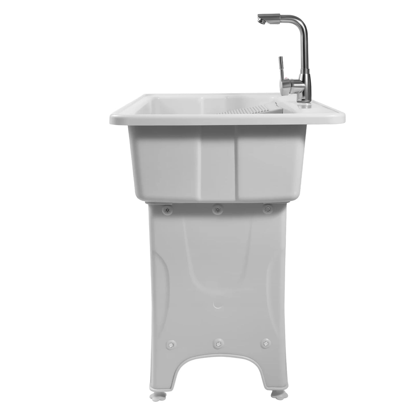 Utility Sink Laundry Tub for Laundry Room, Freestanding Plastic Laundry Sink w/Washboard, Portable Wash Bowl Basin w/Cold&Hot