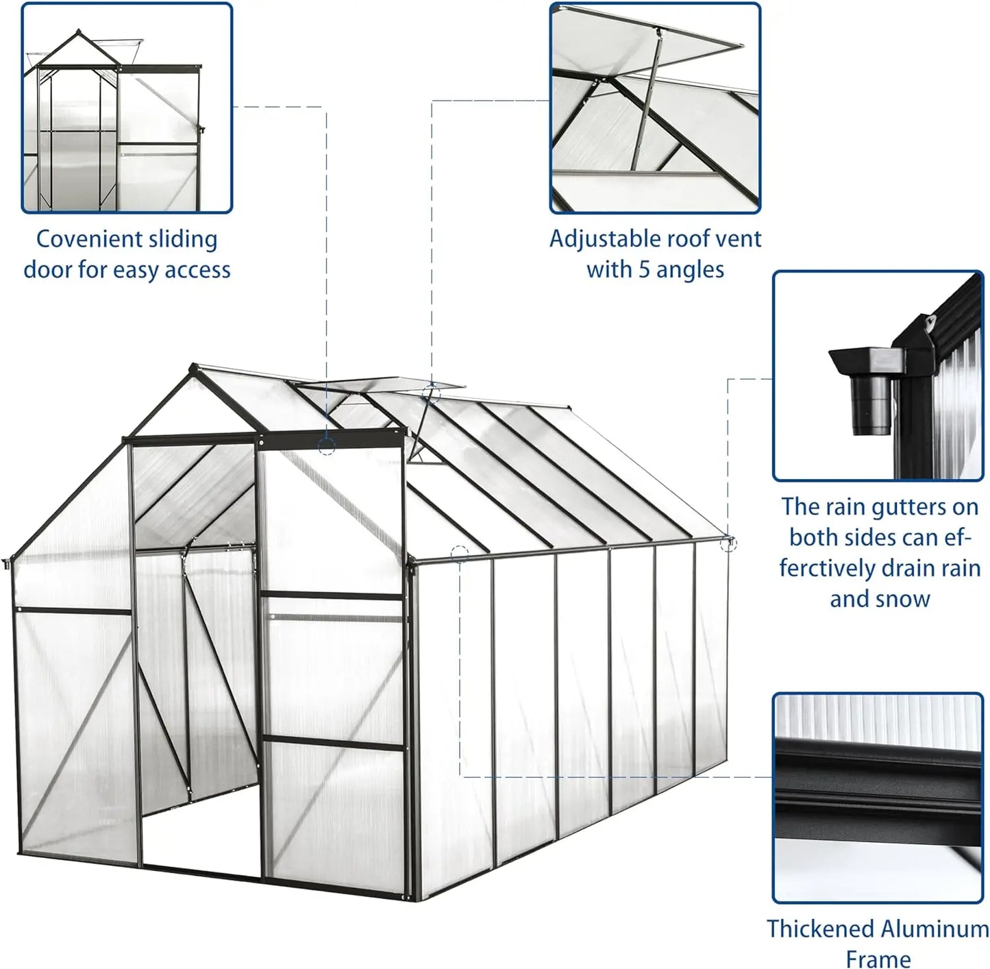 6x12 FT Backyard Heavy Duty Greenhouse with Vents