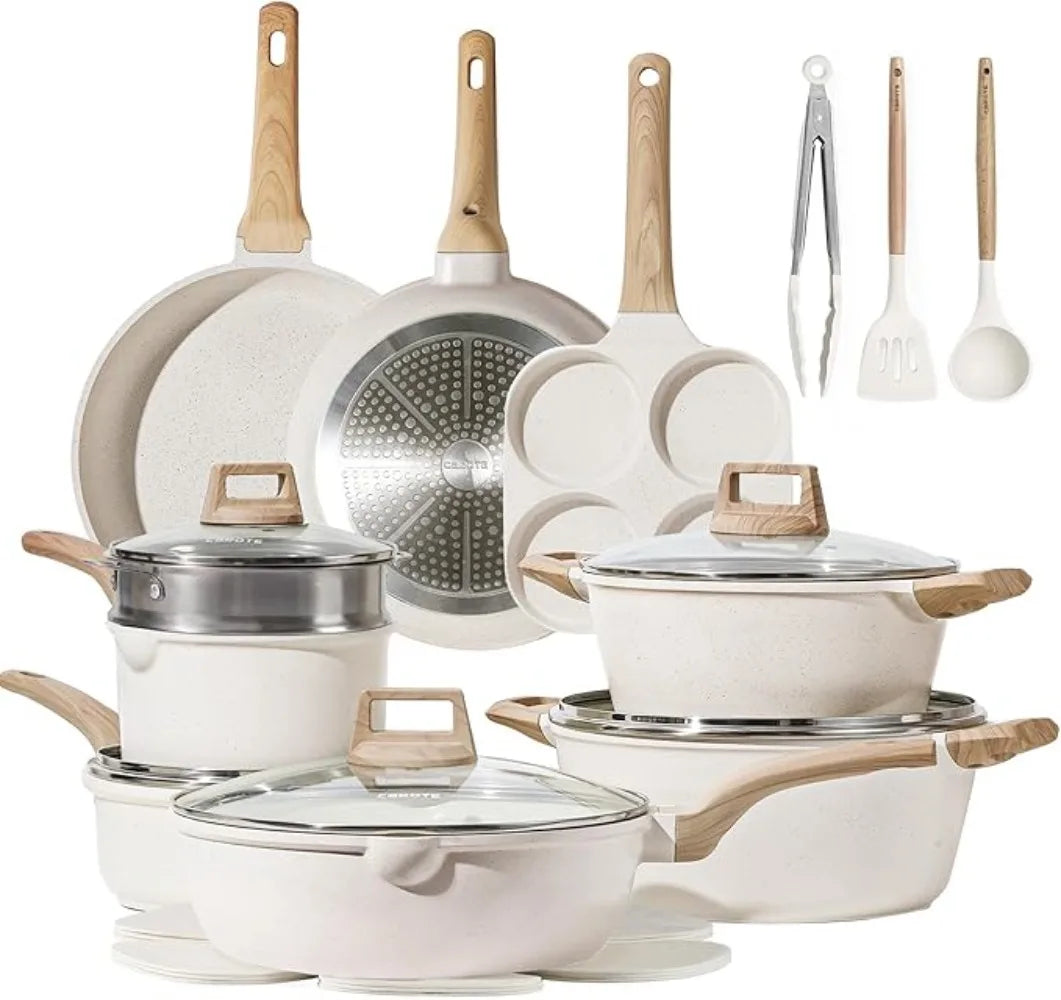 White Granite Induction Cookware Nonstick Cooking Set