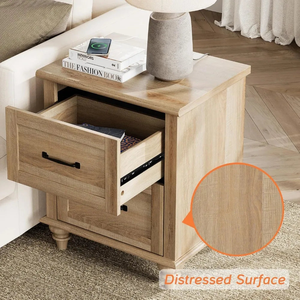 Nightstands Set of 2 with Charging Station