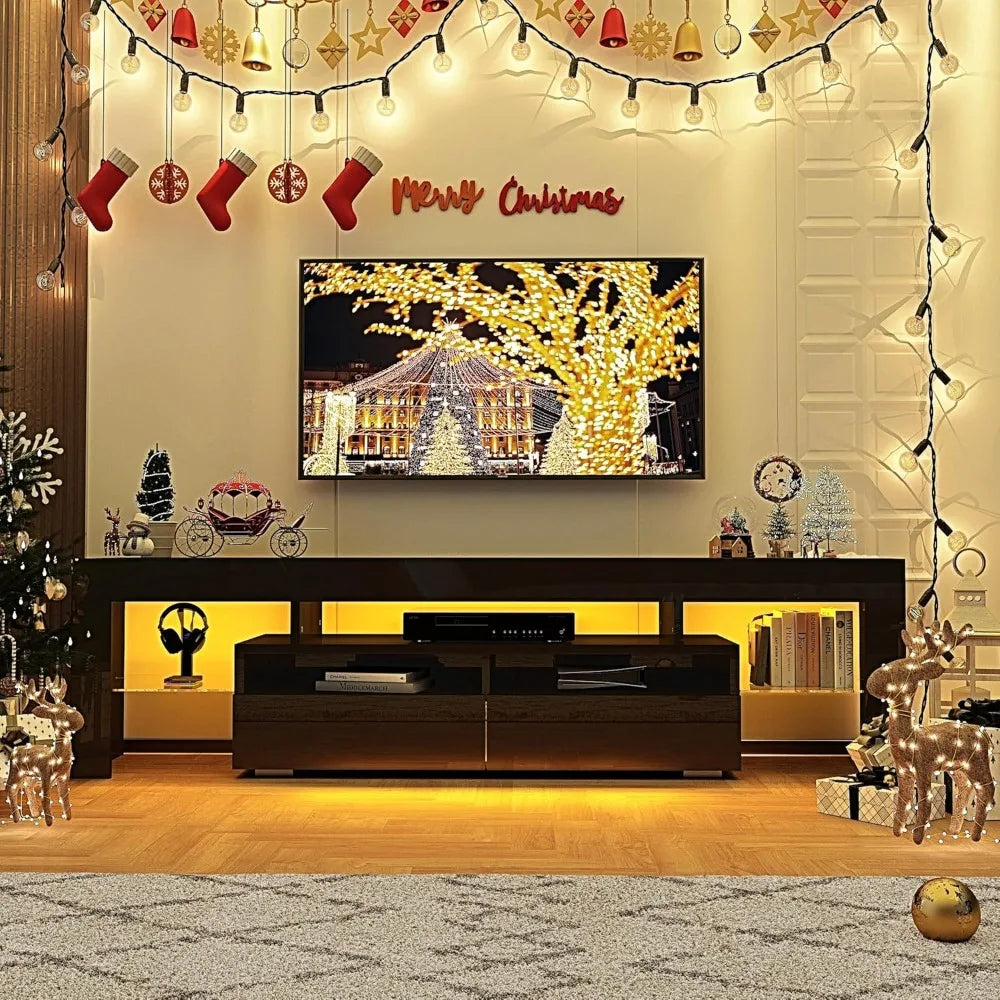 Modern LED Black TV Stand High Gloss