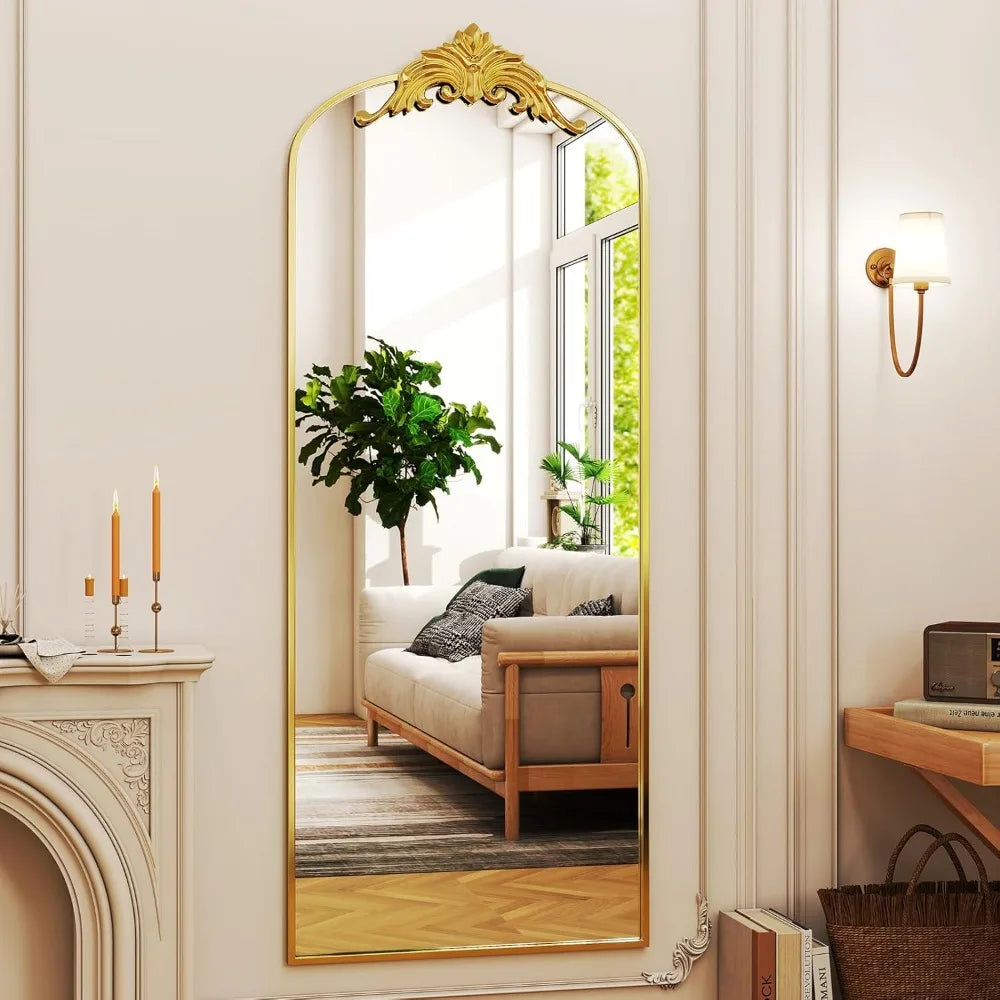 Gold Arched Full-Length Mirror with Stand