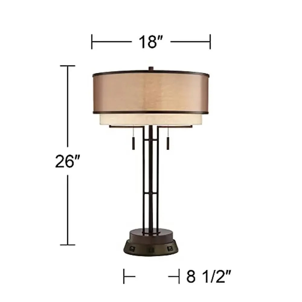 Rustic Industrial Table Lamp with Charging Station