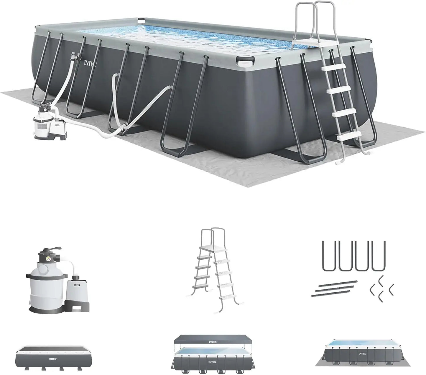 Deluxe Rectangular above Ground Swimming Pool Set