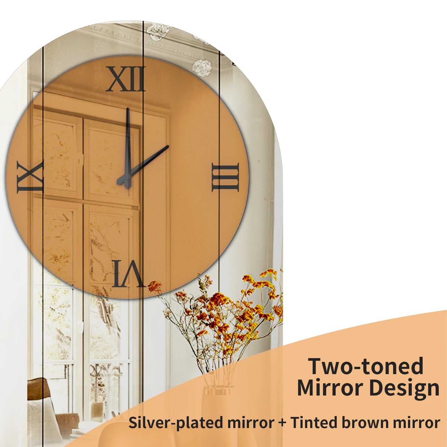 Arched Tinted Glass Wall Mounted Clock