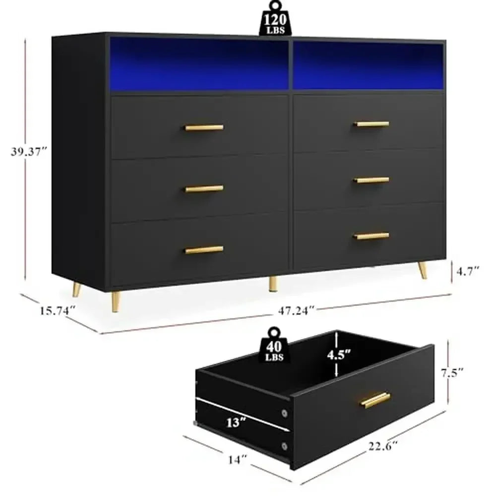 Black Wood Dresser With LED Lights