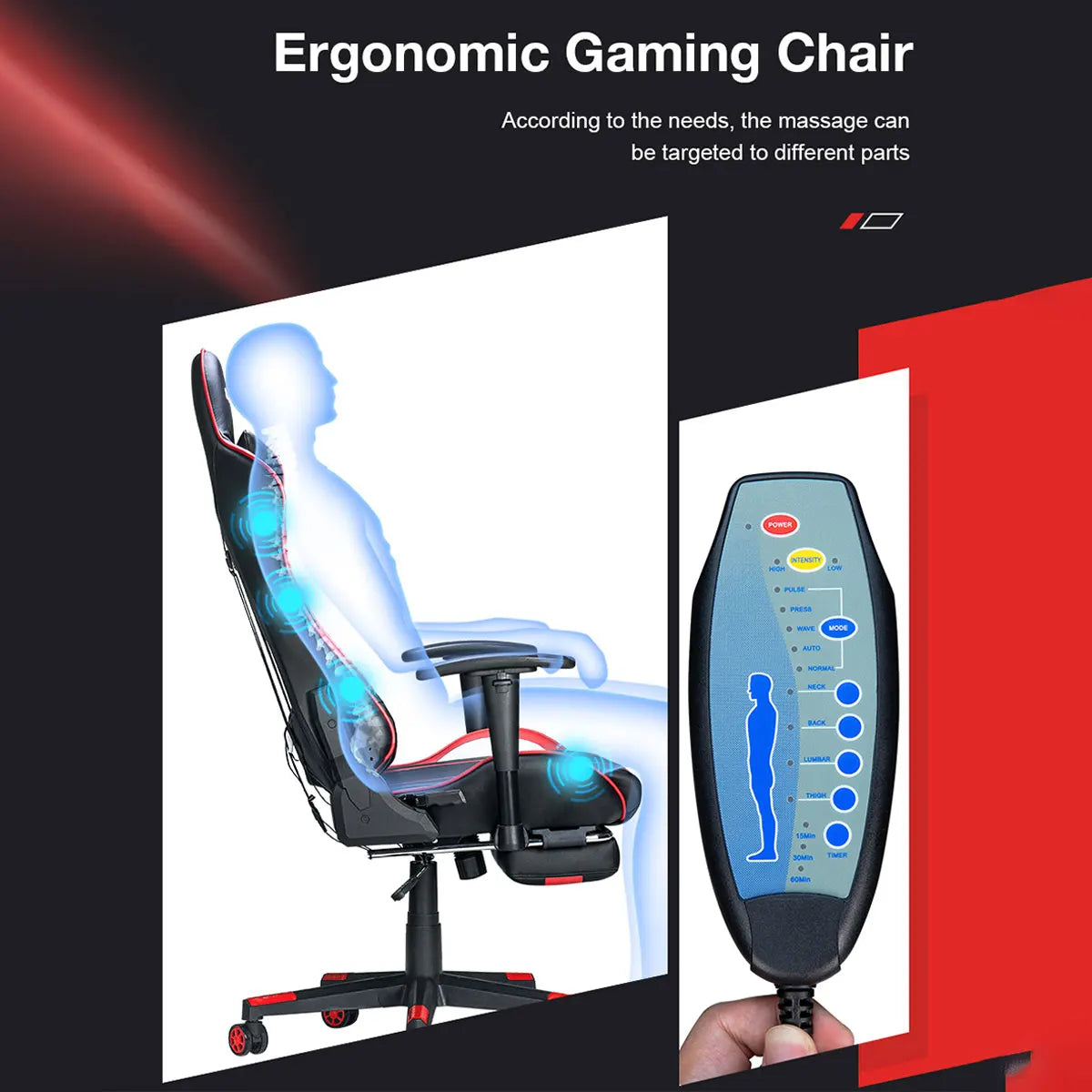 Massage Gaming Chair 7-Point Adjustable Seat Height