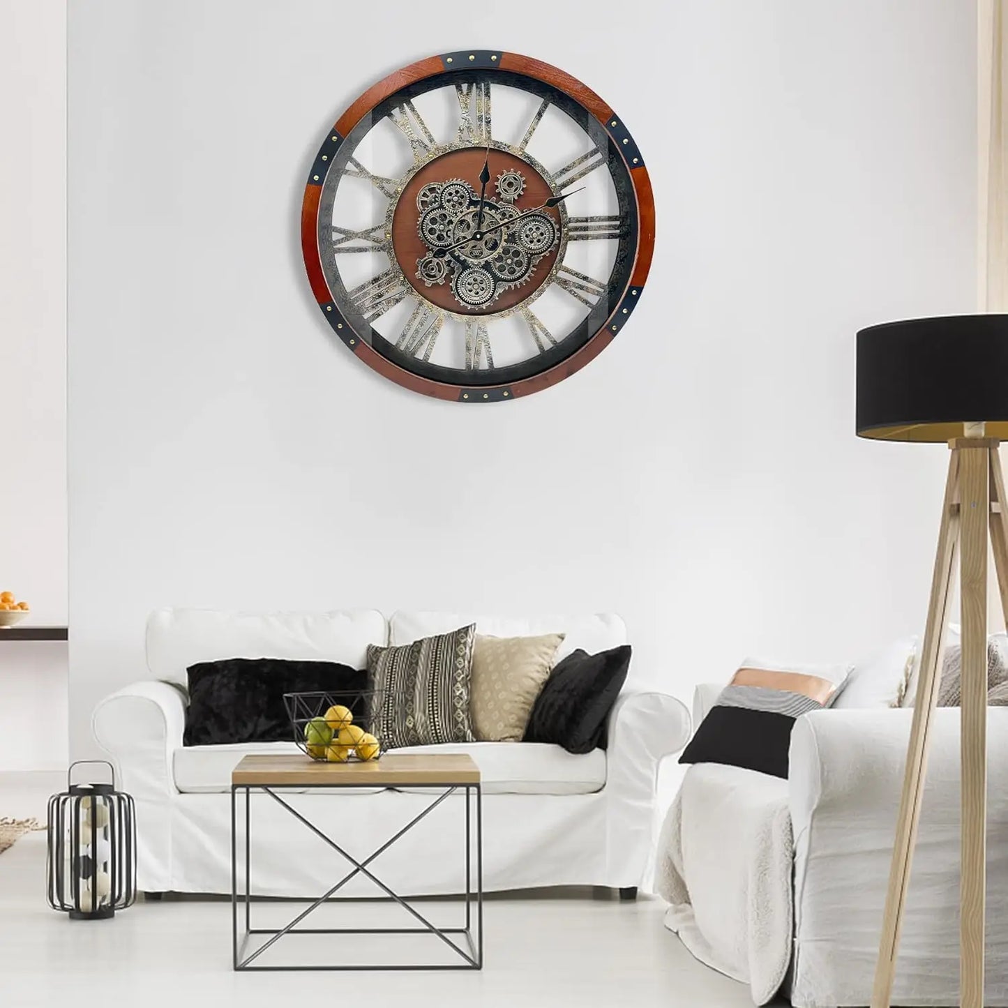 Large Industrial Wall Clock with Moving Gears