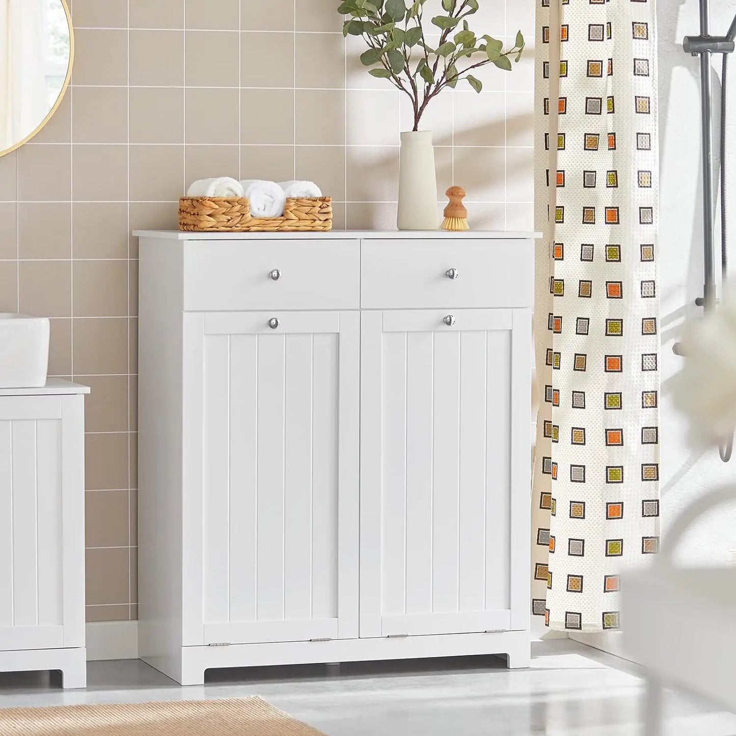 White Bathroom Laundry Cabinet Hamper