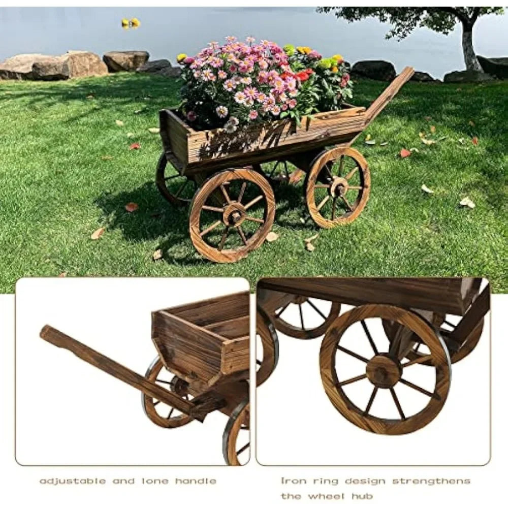 Garden Wagon W/ Wheels Rustic Flower Pot