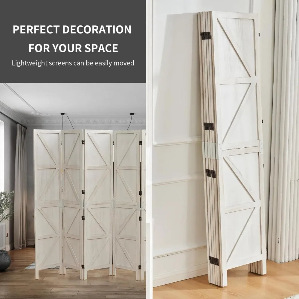 Room Divider, 6 Panel Tall Folding Privacy Screens, White, Wood Freestanding Partition Wall Dividers, Temporary Wall