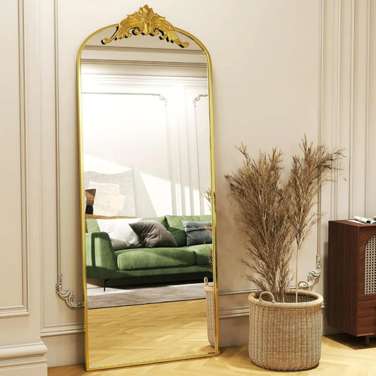 Gold Arched Full-Length Mirror with Stand